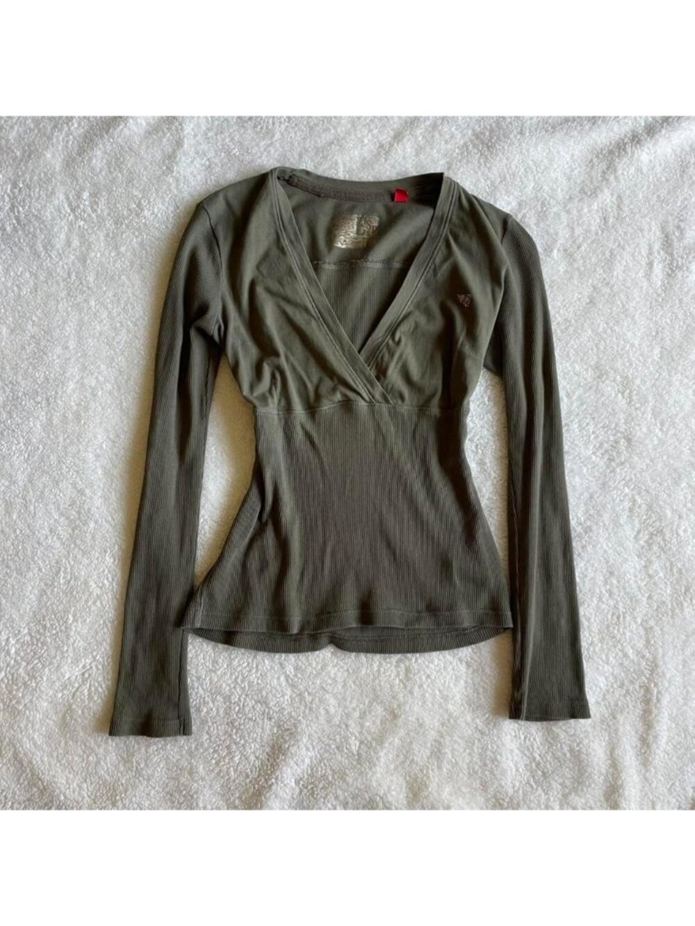 2000s EDC babydoll green long sleeve top with a wrap design
